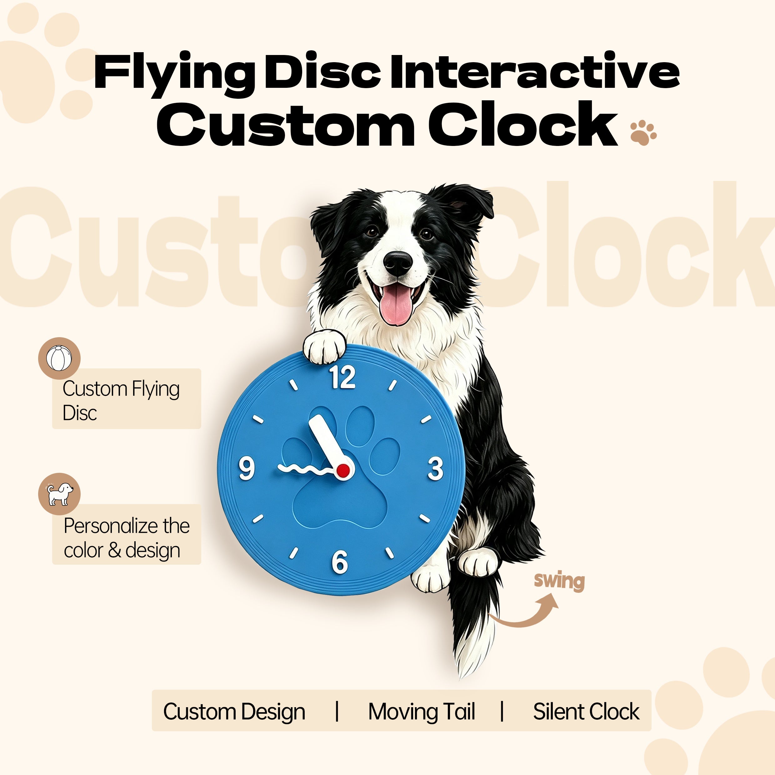 Flying Disc Pose | Custom Pet Moving Tail Clock