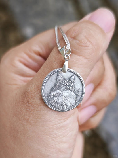 Personalized Pet Portrait Silver Coin Necklace