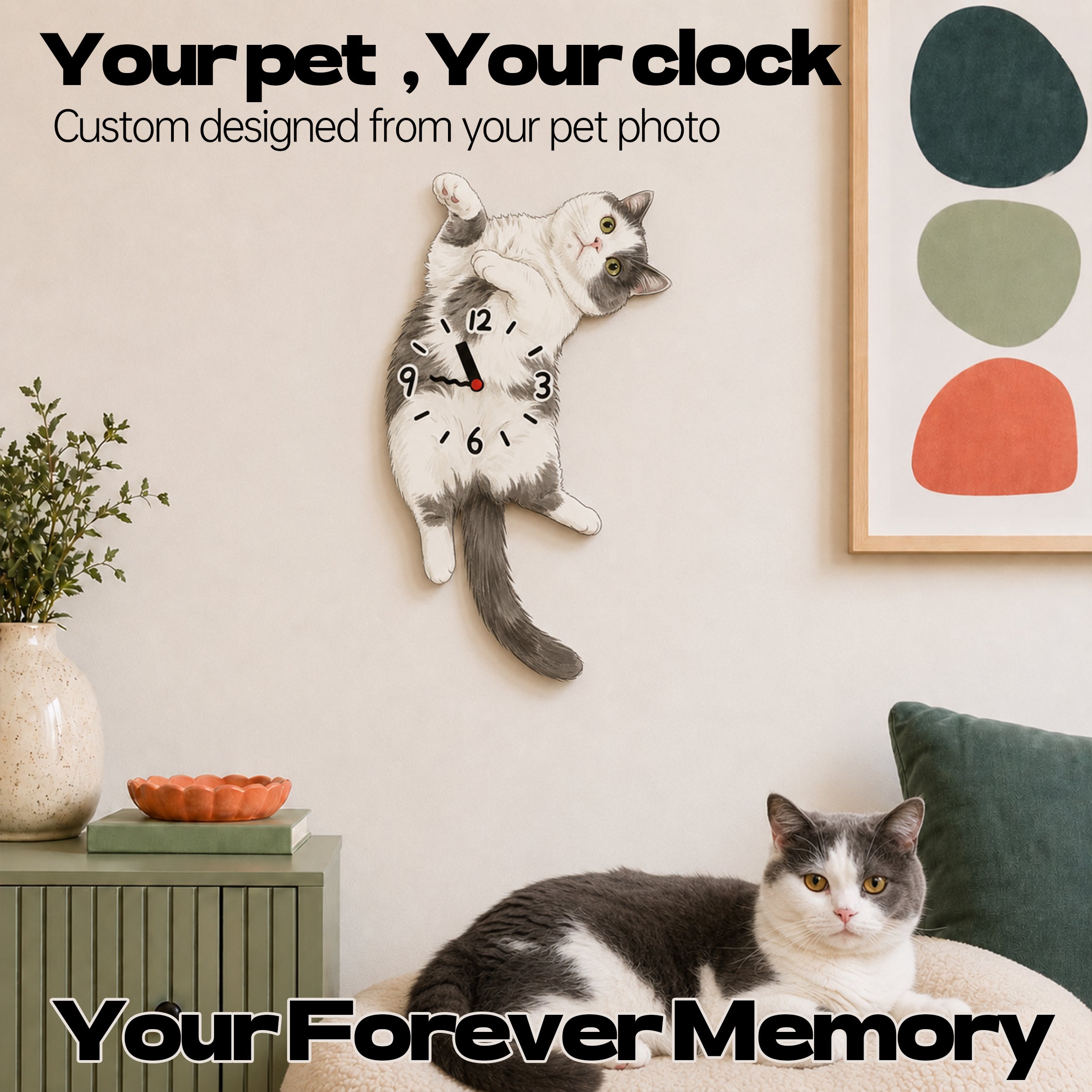 Belly-Up Pose | Custom Pet Moving Tail Clock
