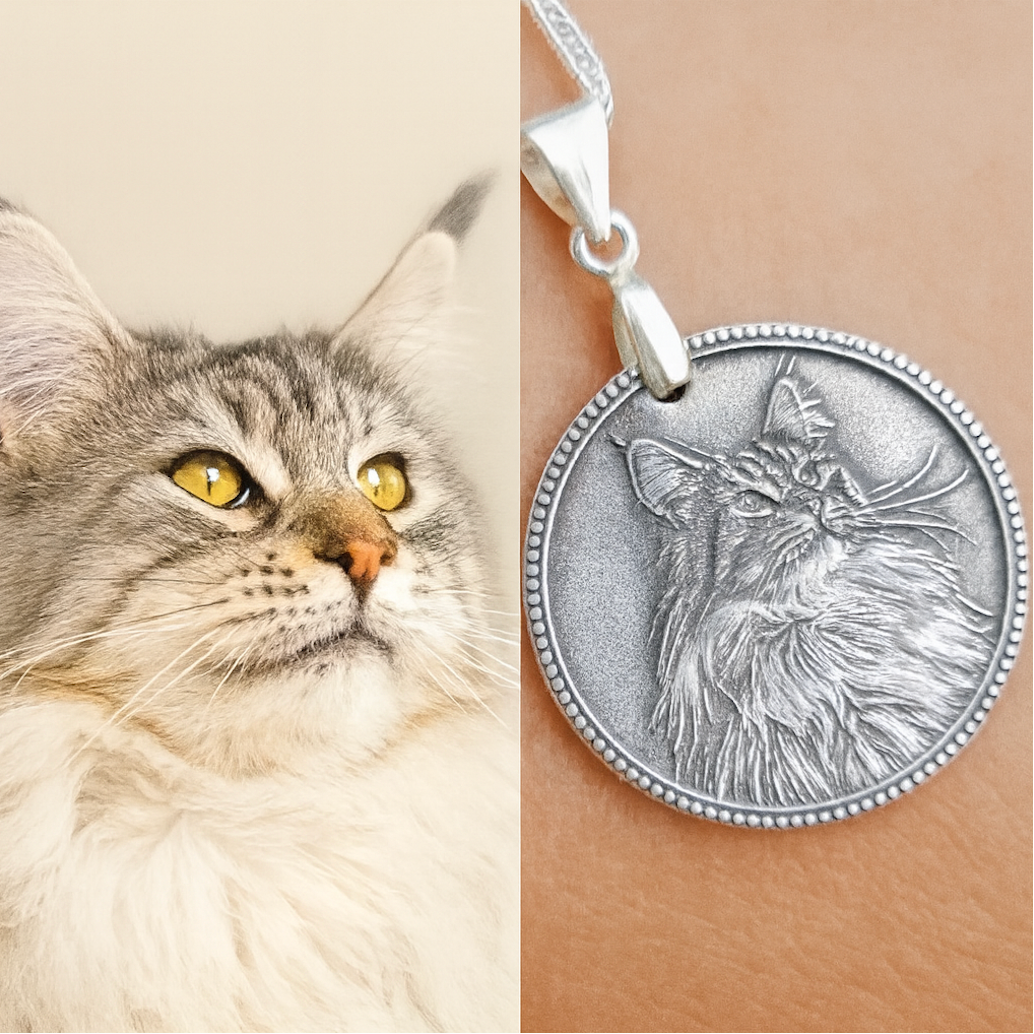 Personalized Pet Portrait Silver Coin Necklace