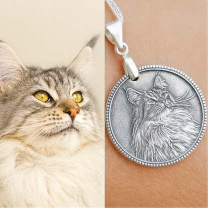 Personalized Pet Portrait Silver Coin Necklace