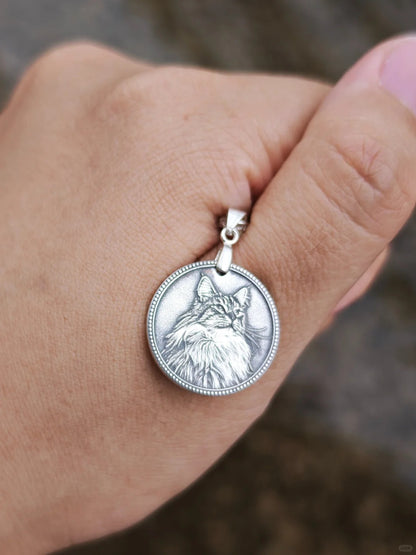 Personalized Pet Portrait Silver Coin Necklace
