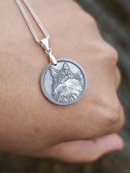 Personalized Pet Portrait Silver Coin Necklace
