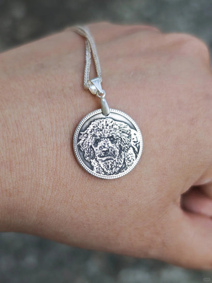 Personalized Pet Portrait Silver Coin Necklace