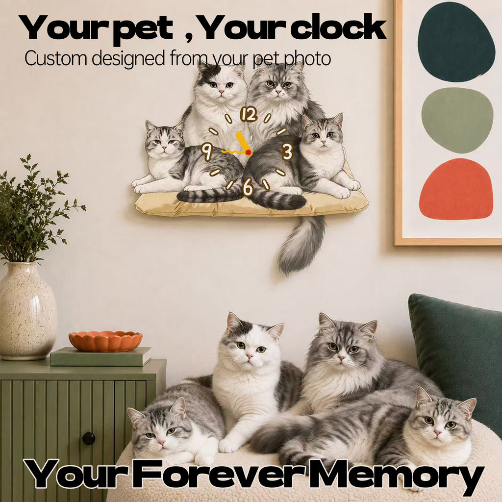 Four Pets Together | Custom Multi-Pet Moving Tail Clock