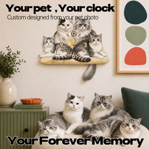Four Pets Together | Custom Multi-Pet Moving Tail Clock