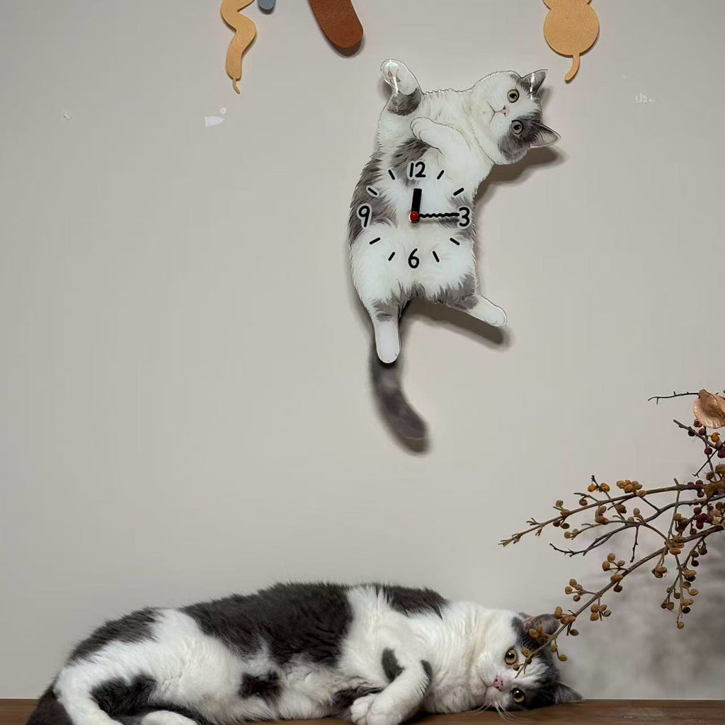 Custom Cat Clock | Personalized Moving Belly Up Clock with Wagging Tail for Cats
