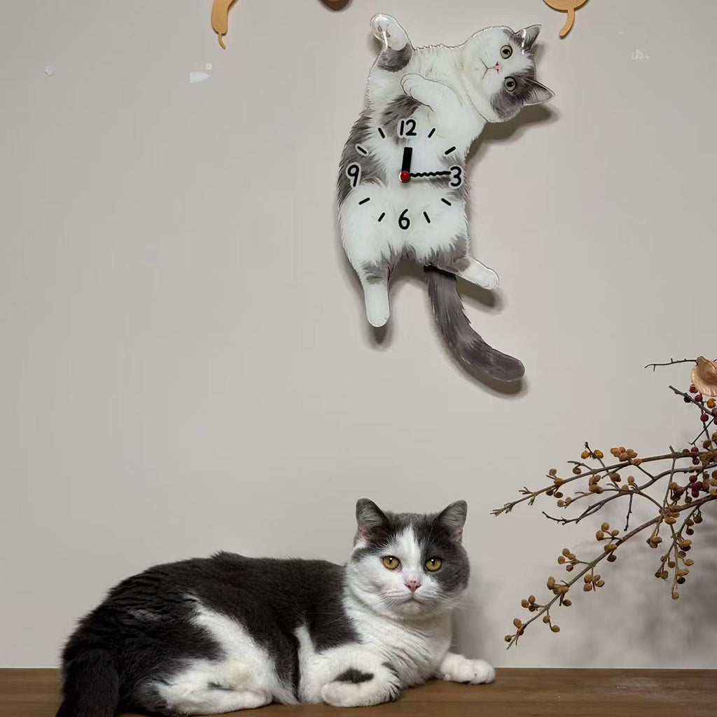 Custom Cat Clock | Personalized Moving Belly Up Clock with Wagging Tail for Cats