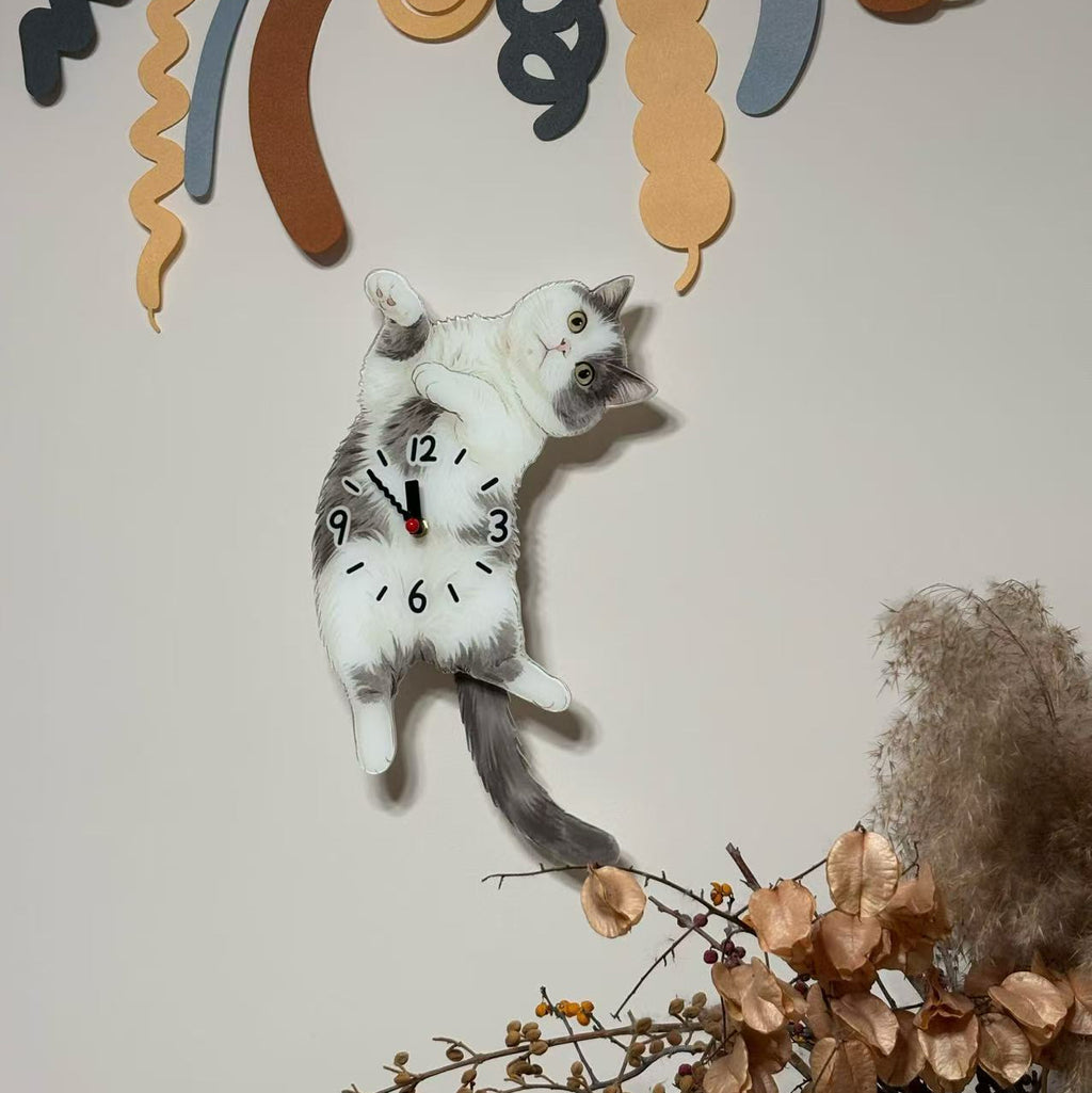Custom Cat Clock | Personalized Moving Belly Up Clock with Wagging Tail for Cats