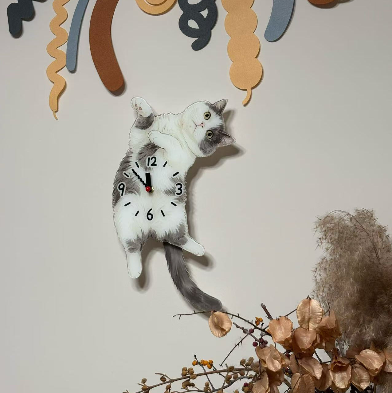Custom Cat Clock | Personalized Moving Belly Up Clock with Wagging Tail for Cats
