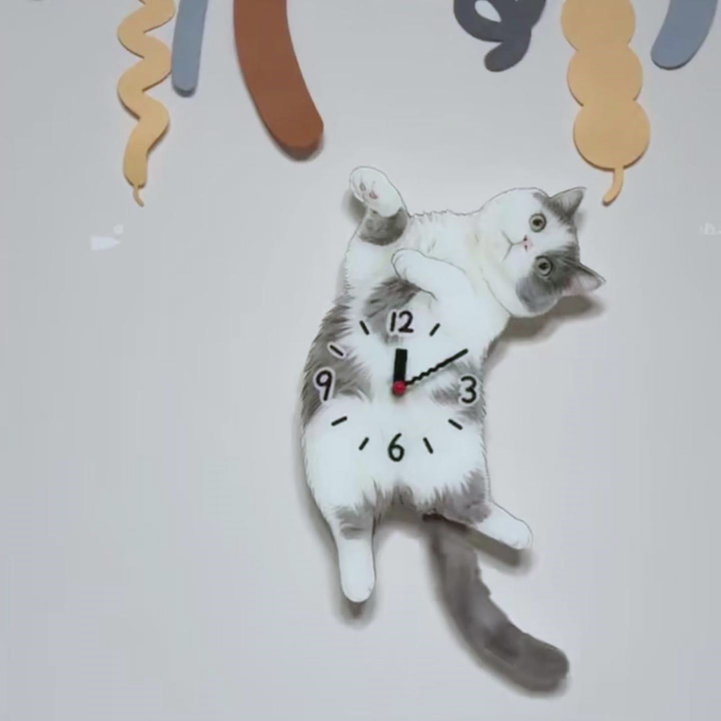 Custom Cat Clock | Personalized Moving Belly Up Clock with Wagging Tail for Cats